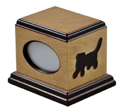 Cat Small/Keepsake Brown Wood 50 Cubic Inches Cremation Urn with Photo Frame