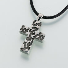 Load image into Gallery viewer, Antique Pewter Cross with Filigree Memorial Jewelry Pendant Funeral Cremation
