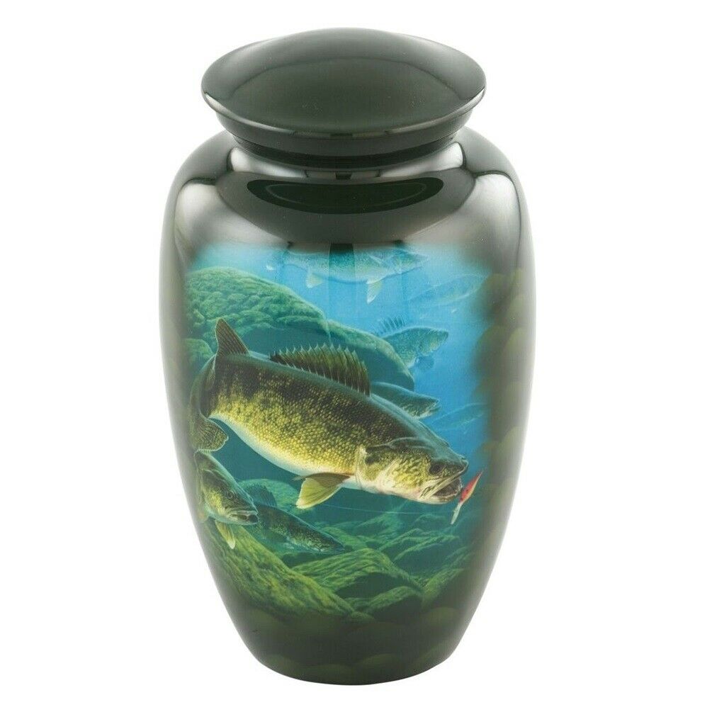 Large/Adult 210 Cubic Inch Metal Walleye Fish Funeral Cremation Urn for Ashes