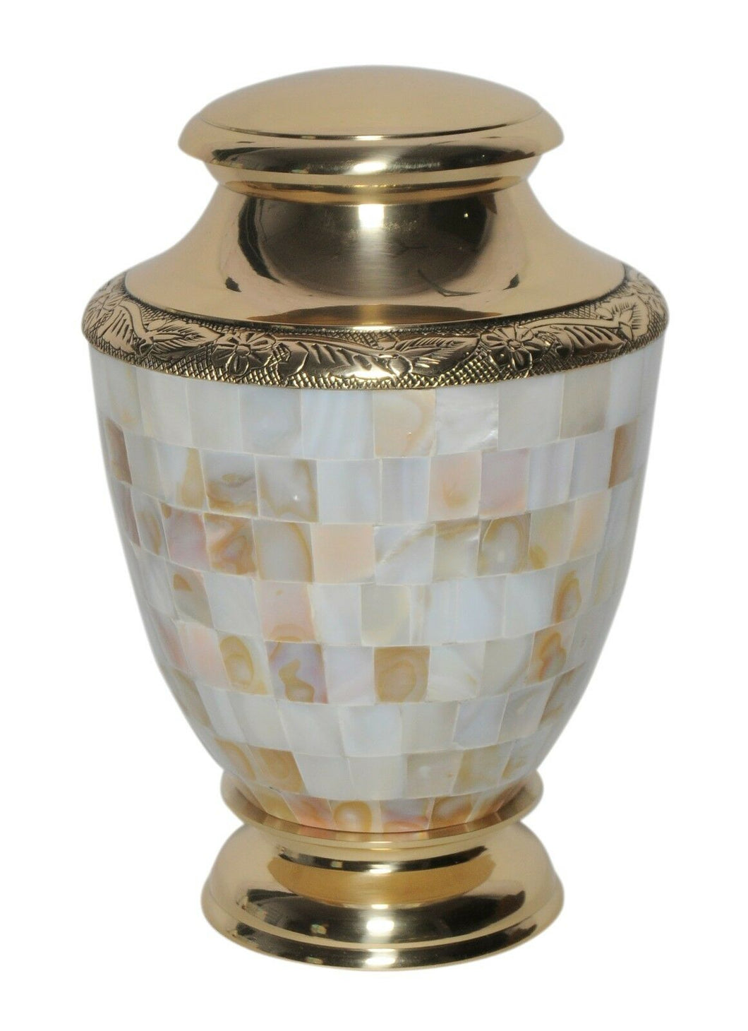 Large/Adult 200 Cubic Inches Mother of Pearl Brass Funeral Cremation Urn