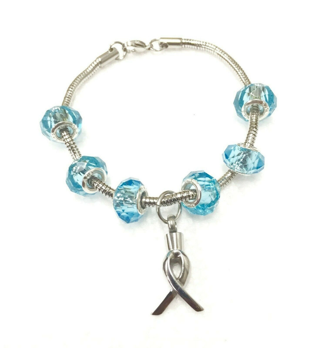 Azure Blue Murano Bead Cremation Bracelet Funeral Cremation Urn for Ashes