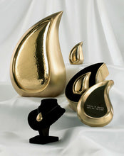 Load image into Gallery viewer, Set of 4 Brushed Brass Teardrop Cremation Urns - Adult, Pendant &amp; 2 Keepsakes

