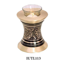 Load image into Gallery viewer, Small/Keepsake 20 Cubic Inch Brass Golden Aura Tealight Funeral Cremation Urn
