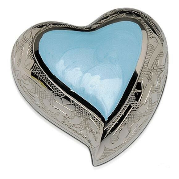 Small/Keepsake 5 Cubic Inch Blue Brass Infant Heart Funeral Cremation Urn