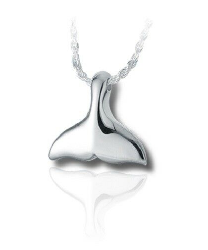 Sterling Silver Whale Tail Funeral Cremation Urn Pendant for Ashes w/Chain