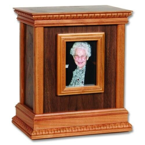 Large/Adult 225 Cubic Inch Walnut Framed Handcrafted Wood Funeral Cremation Urn