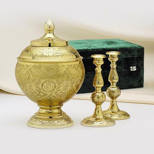 Large/Adult 205 Cubic Inches Brass Cremation Urn Set for Ashes with Candlesticks
