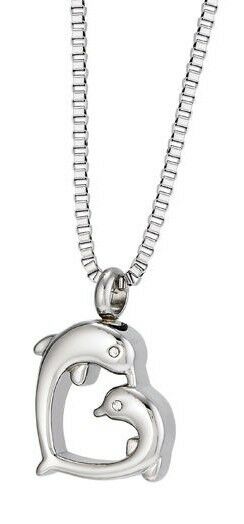 Dolphin Heart Pendant/Necklace Funeral Cremation Urn for Ashes