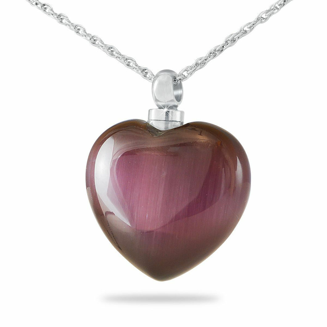 Purple Glass Heart Pendant/Necklace Funeral Cremation Urn for Ashes