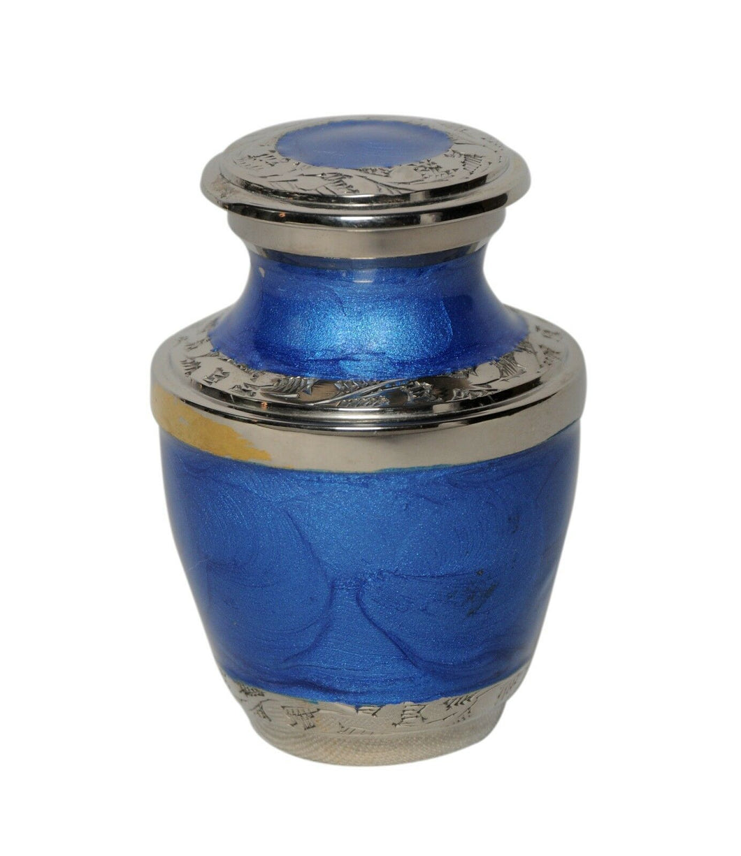 Small/Keepsake 3 Cubic Inches Mother of Pearl Blue Brass Funeral Cremation Urn