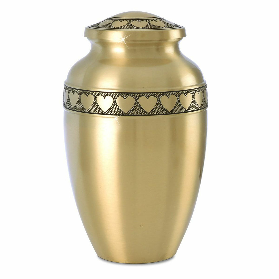 Large/Adult 228 Cubic Inches Gold Ring of Hearts Brass Cremation Urn for Ashes