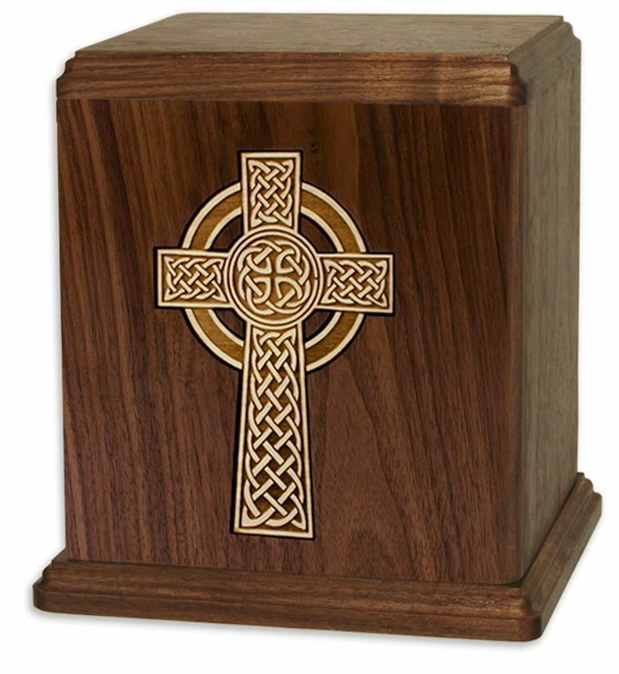 Large/Adult 200 Cubic Inches Celtic Cross Walnut Funeral Cremation Urn for Ashes