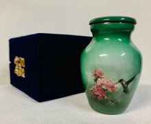 Load image into Gallery viewer, Small/Keepsake 3 Cubic Inch Hummingbird Flower Aluminum Cremation Urn for Ashes
