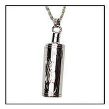 Load image into Gallery viewer, Sterling Silver Etched Cylinder Funeral Cremation Urn Pendant w/Chain for Ashes
