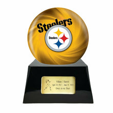 Load image into Gallery viewer, Large/Adult 200 Cubic Inch Pittsburgh Steelers  Metal Ball on Cremation Urn Base

