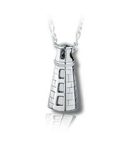 Sterling Silver Maine Lighthouse Funeral Cremation Urn Pendant for Ashes w/Chain