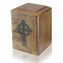 Load image into Gallery viewer, Large/Adult 240 Cubic Inches Celtic Cross Wood Funeral Cremation Urn for Ashes
