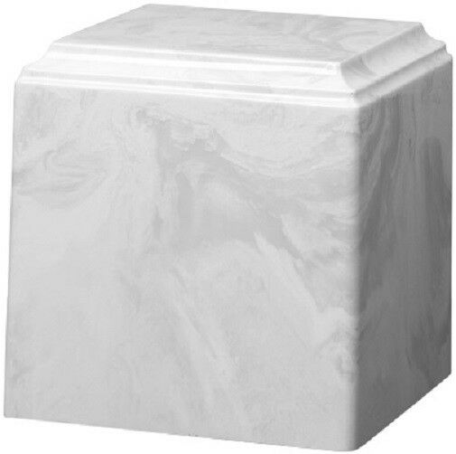 Large/Adult 280 Cubic Inch White Carrera Cultured Marble Cube Cremation Urn