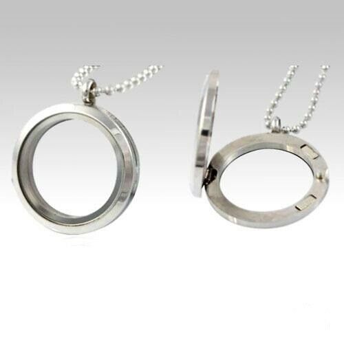 Stainless Steel Circular Locket Funeral Cremation Urn Memorial Pendant Jewelry