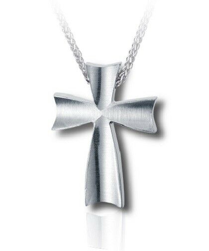 Sterling Silver Satin Cross Funeral Cremation Urn Pendant for Ashes with Chain