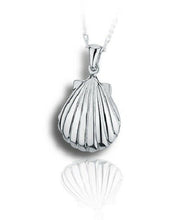 Load image into Gallery viewer, Sterling Silver Clamshell Funeral Cremation Urn Pendant for Ashes w/Chain
