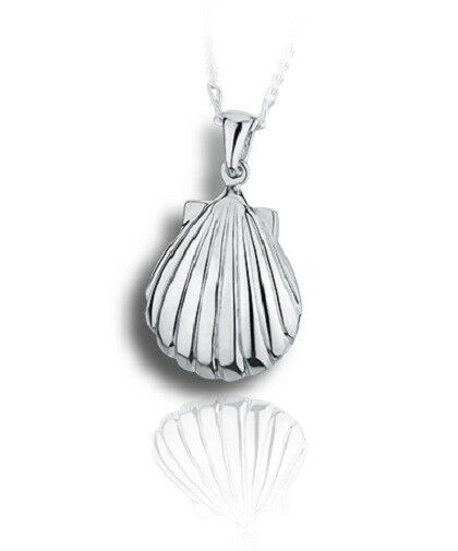 Sterling Silver Clamshell Funeral Cremation Urn Pendant for Ashes w/Chain