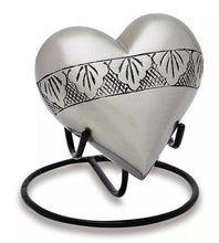 Load image into Gallery viewer, Pewter 3 Cubic Inches Heart with Stand Keepsake Funeral Cremation Urn
