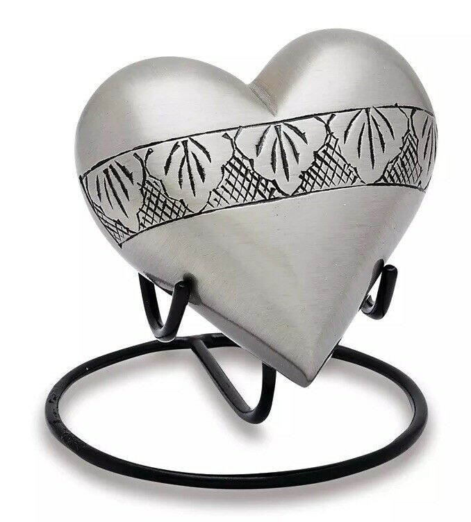 Pewter 3 Cubic Inches Heart with Stand Keepsake Funeral Cremation Urn