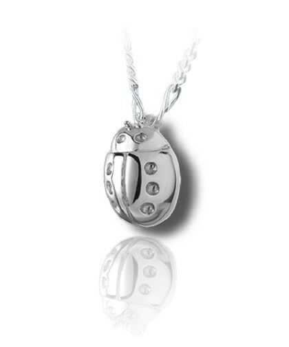 Sterling Silver Lady Bug Funeral Cremation Urn Pendant for Ashes w/Chain