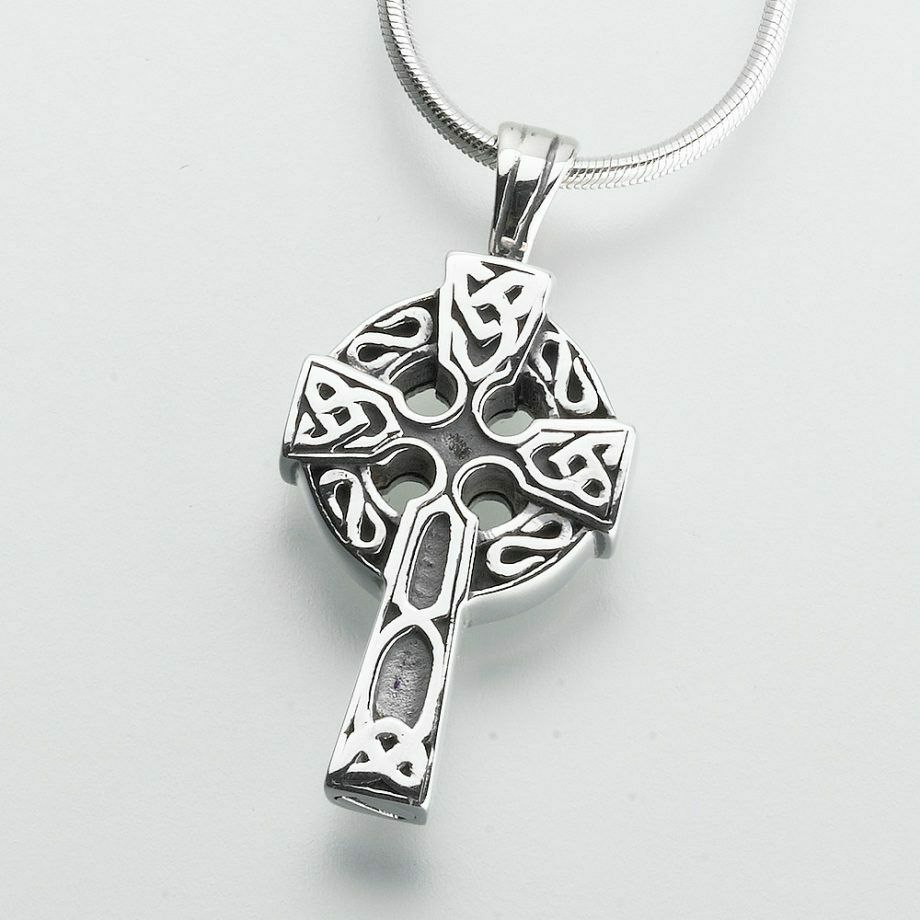 Sterling Silver Celtic Cross Memorial Jewelry Pendant Funeral Cremation Urn