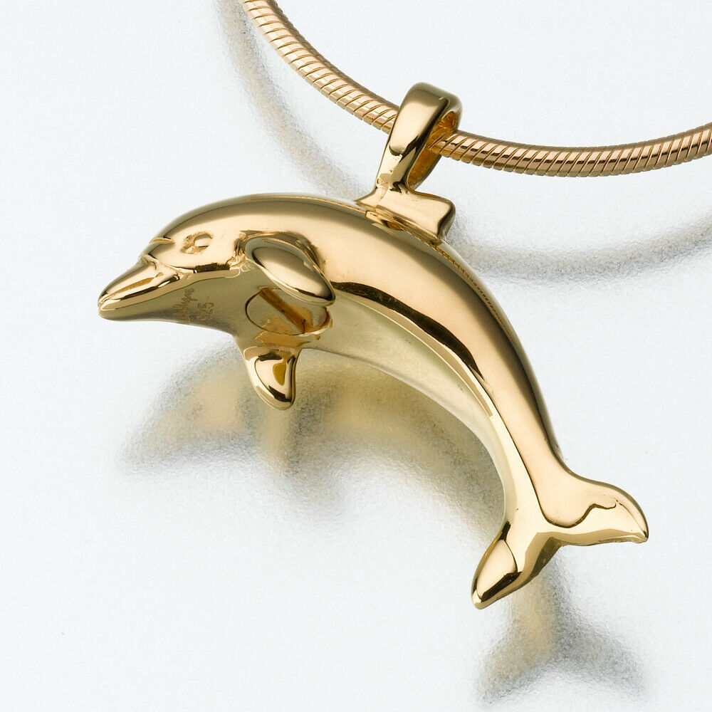 Gold Vermeil Dolphin Memorial Jewelry Pendant Funeral Cremation Urn