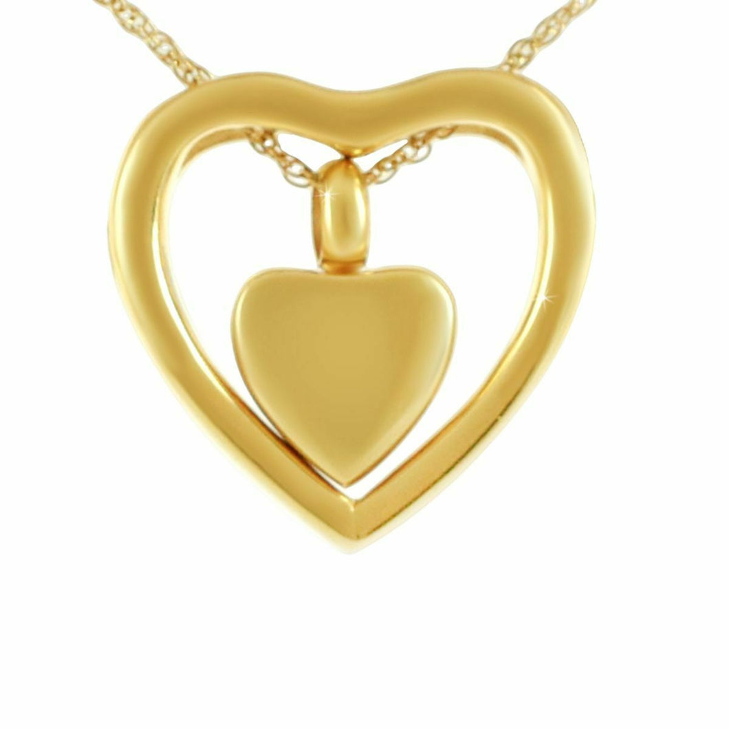 Gold-Colored Double Heart Stainless Steel Pendant/Necklace Funeral Cremation Urn