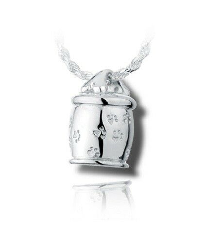 Sterling Silver Dog Cookie Jar Funeral Cremation Urn Pendant for Ashes w/Chain