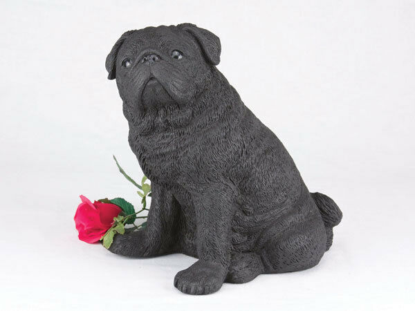Large 187 Cubic Inches Black Pug Resin Urn for Cremation Ashes