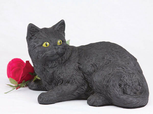 Small/Keepsake 62 Cubic Inches Black Resin Shorthair Cat Urn for Cremation Ashes