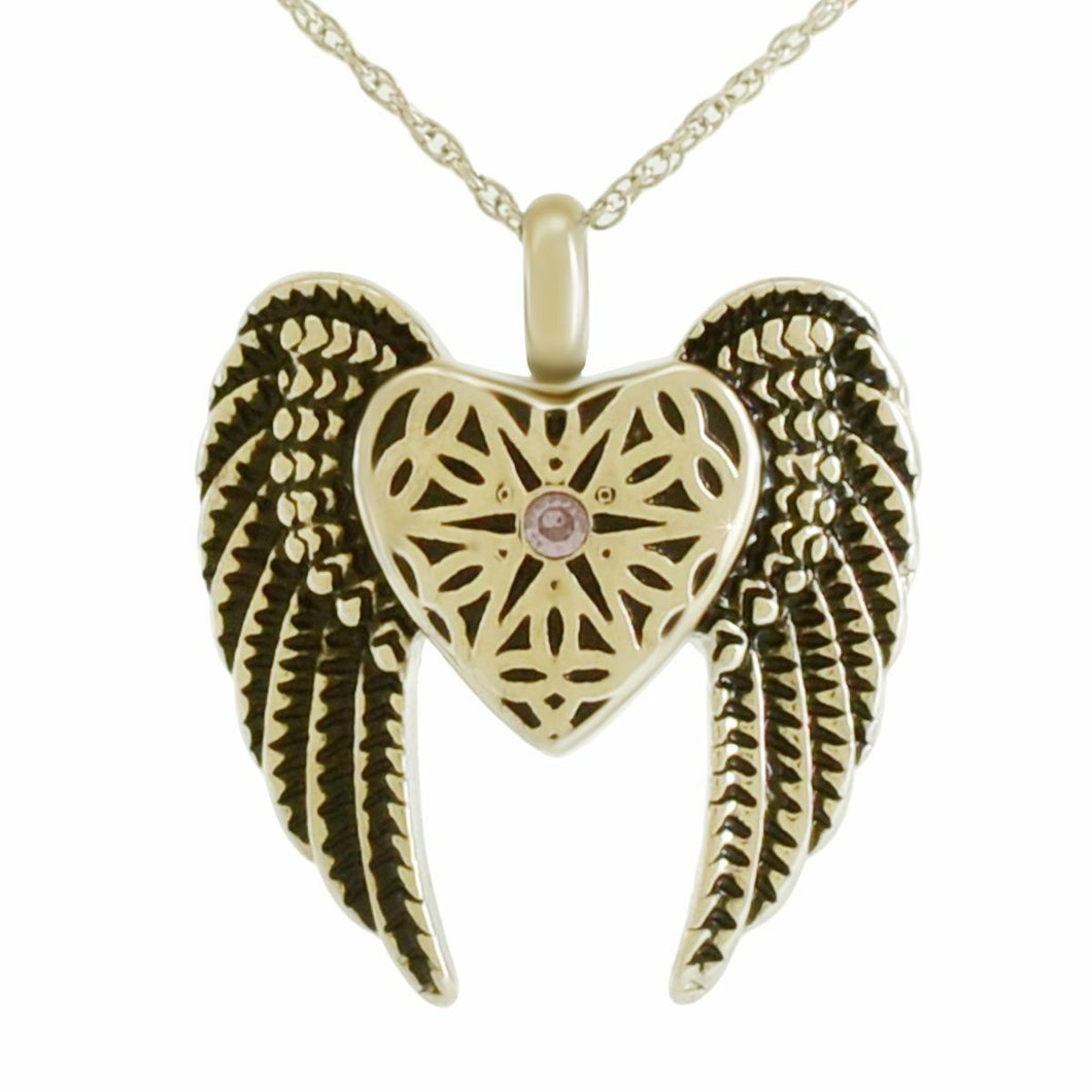 Wings w/Purple Crystal Stainless Steel Pendant/Necklace Cremation Urn for Ashes