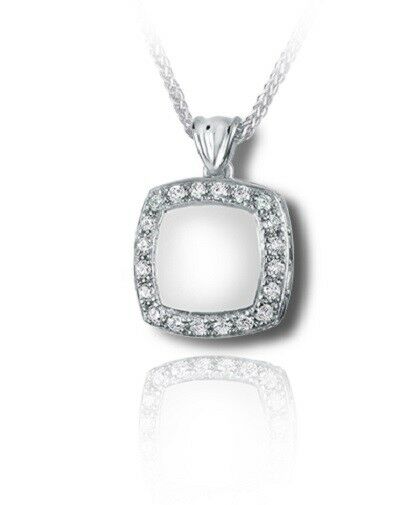 Sterling Silver Cubic Cushion Funeral Cremation Urn Pendant for Ashes w/Chain