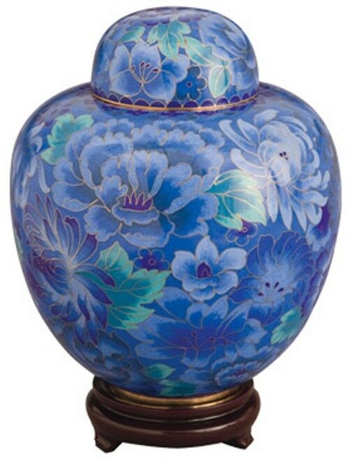 Small/Keepsake Cloisonne 40 Cubic Inches Azure Blue Funeral Cremation Urn