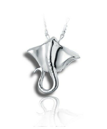 Sterling Silver Mantra Ray Funeral Cremation Urn Pendant for Ashes w/Chain