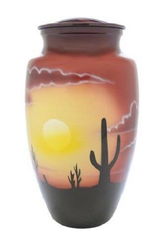 Large/Adult 200 Cubic Inch Cactus & Sun Aluminum Funeral Cremation Urn for Ashes