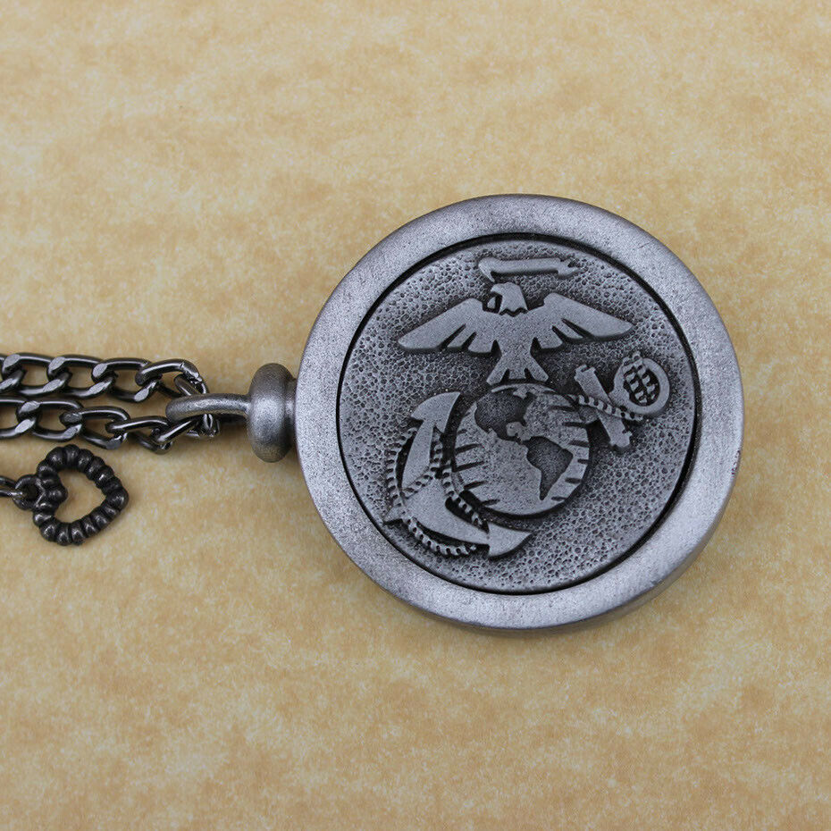 Pewter Keepsake Memory Charm Cremation Urn with Chain - Marines