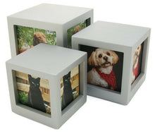 Load image into Gallery viewer, Small/Keepsake Silver Photo Cube Funeral Cremation Urn, 85 Cubic Inches

