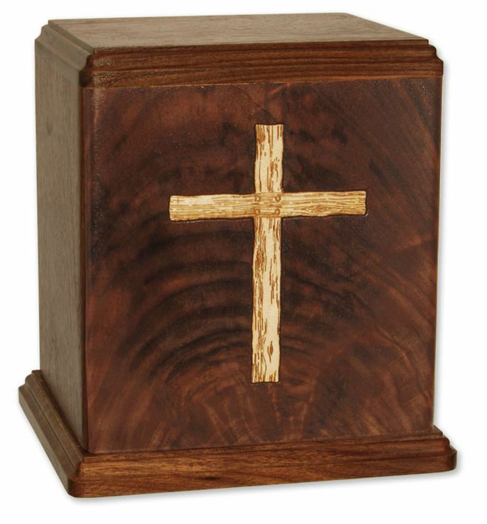 Large/Adult 210 Cubic Inch Old Rugged Cross Wood Funeral Cremation Urn for Ashes