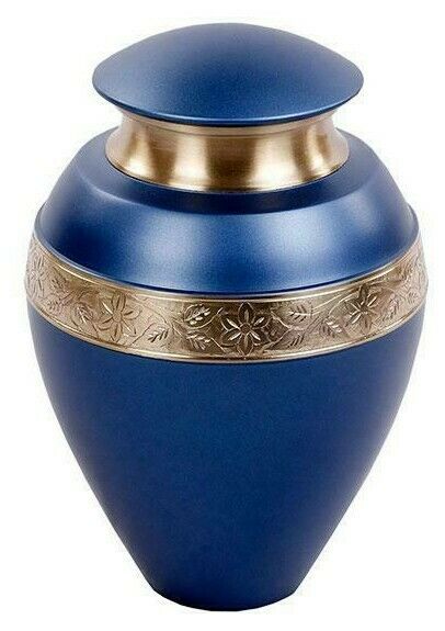 Large/Adult 200 Cubic Inch Ikon Serene Blue Brass Funeral Cremation Urn