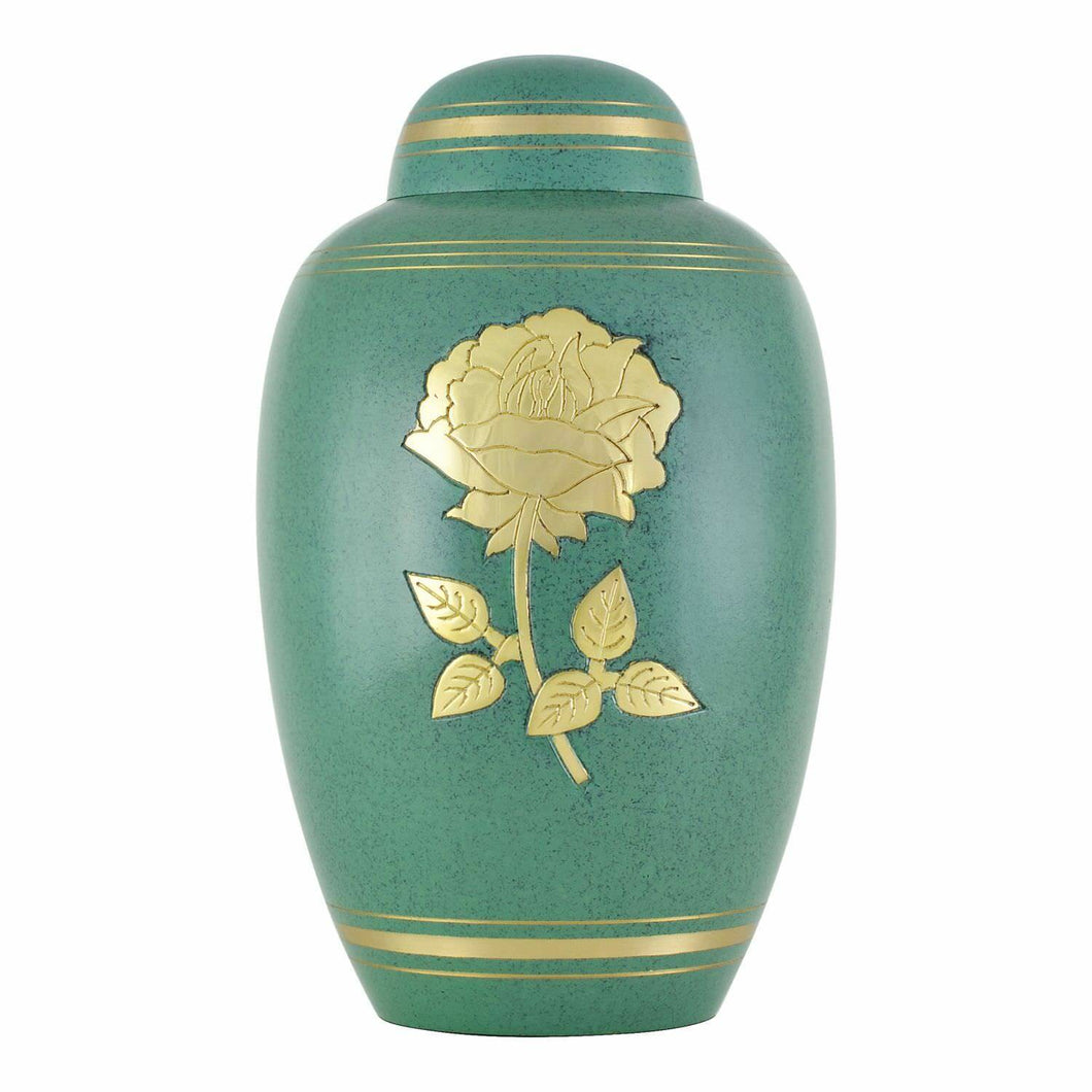 Large/Adult 228 Cubic Ins Green Celtic Golden Rose Brass Cremation Urn  for Ashes
