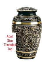 Load image into Gallery viewer, Adult Black and Gold Brass Cremation Urn w. Velvet Box
