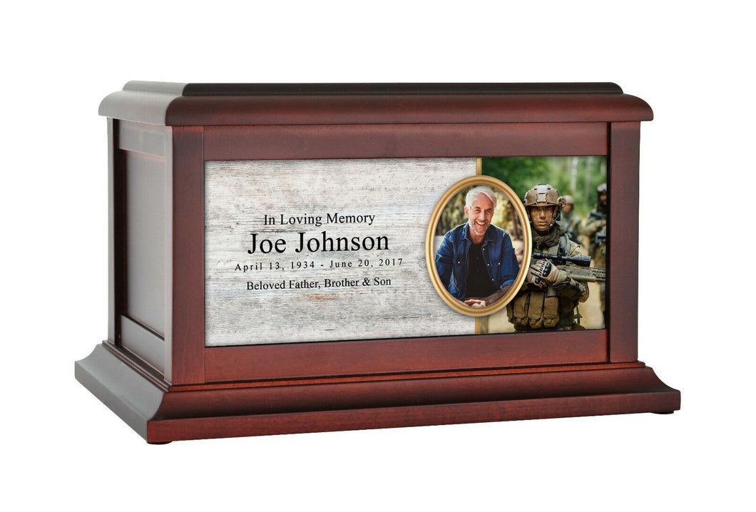 Large/Adult 200 Cubic Inch Sniper and Gun Wood Photo Cremation Urn for Ashes