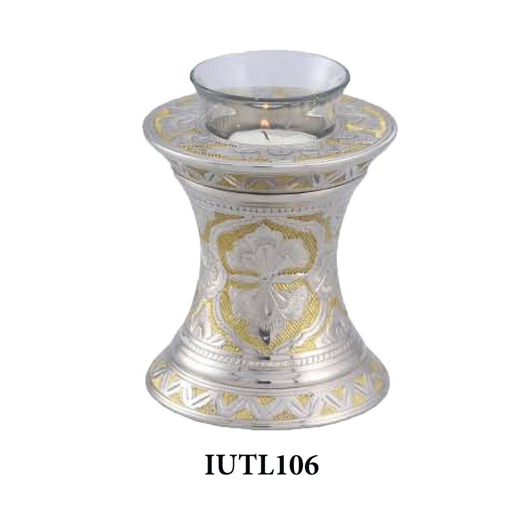 Small/Keepsake 20 Cubic Inch Brass Silver and Gold Tealight Cremation Urn