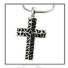 Load image into Gallery viewer, Curvy Cross Stainless Steel Funeral Cremation Urn Jewelry Pendant w/Chain
