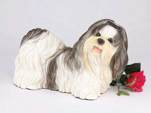 Large 123 Cubic Inches Black & White Shih Tzu Resin Urn for Cremation Ashes